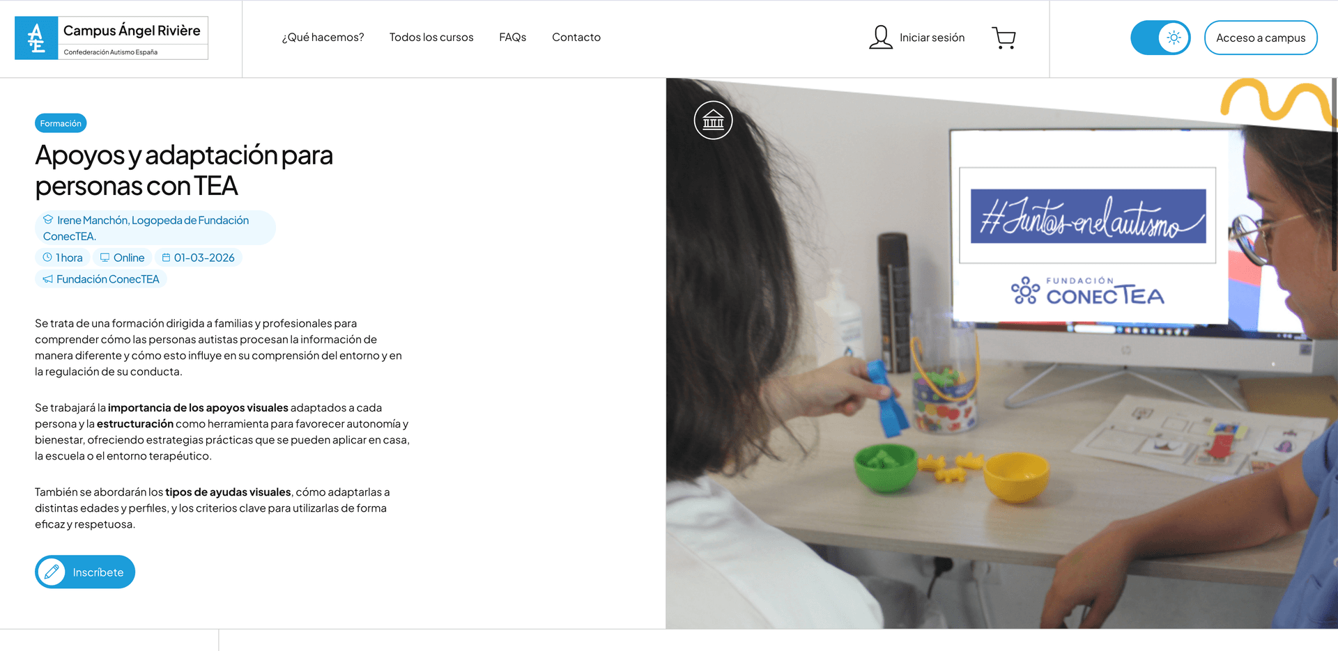 Apoyos y adaptación para personas con TEA Campus Ángel Rivière